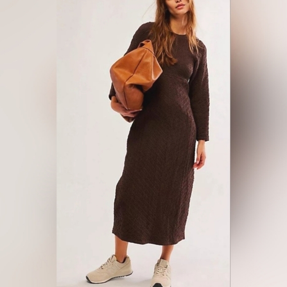 NWOT Free People Gabby Midi Sweater Seamless Dress in Brown 🤎 Size M/L $198 - Picture 2 of 7